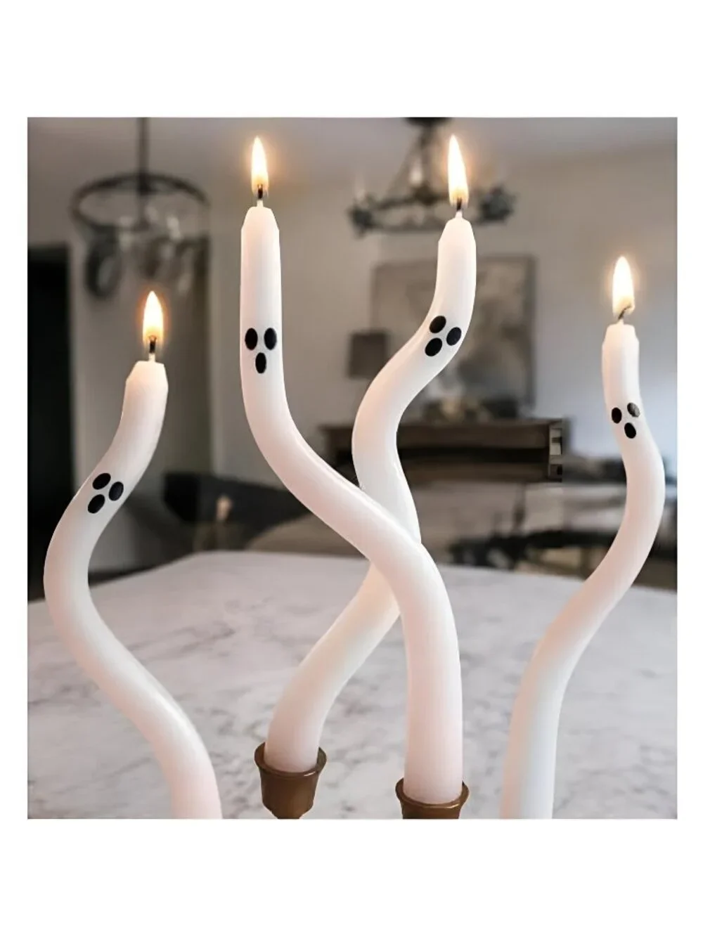 Halloween Decorations Indoor - 4 Pack Cute Ghost Taper Candles
